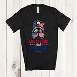 MacnyStore - Personalized Custom Name Messy Buns And Loaded Guns; Proud 4th Of July Women Girl; Patriotic T-Shirt