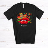 MacnyStore - Personalized Custom Name Mexican Chili Lips Sombrero; Humorous Cinco De Mayo Mexico Family T-Shirt