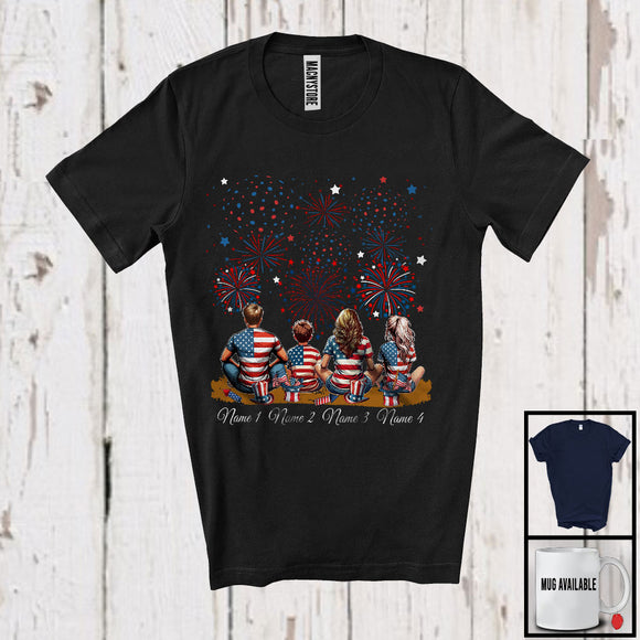 MacnyStore - Personalized Custom Name Mom Dad Daughter Son, Lovely 4th Of July Firework, Patriotic Family T-Shirt