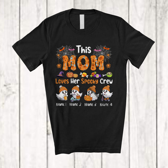 MacnyStore - Personalized Custom Name Mom Loves Her Spooky Crew; Lovely Halloween Ghost Boo Family T-Shirt