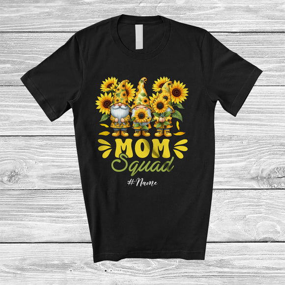 MacnyStore - Personalized Custom Name Mom Squad; Lovely Mother's Day Three Gnomes Sunflowers; Family T-Shirt