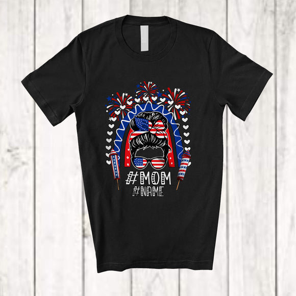 MacnyStore - Personalized Custom Name Mom; Amazing Mother's Day 4th Of July Bun Hair; Rainbow Patriotic T-Shirt