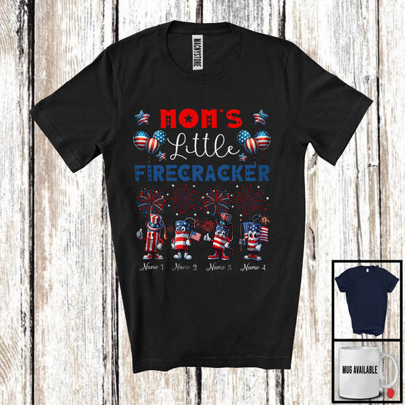 MacnyStore - Personalized Custom Name Mom's Little Firecracker, Proud 4th Of July Fireworks, Patriotic T-Shirt