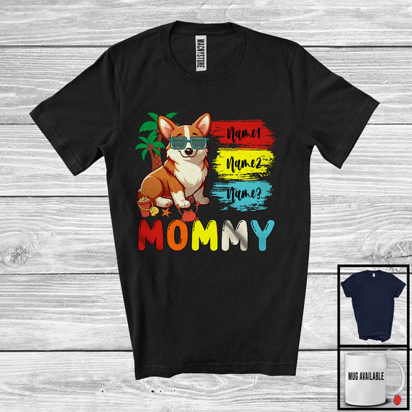 MacnyStore - Personalized Custom Name Mommy, Cute Summer Vacation Corgi Sunglasses, Family Group T-Shirt