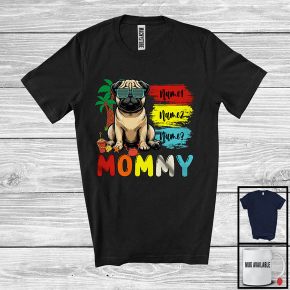 MacnyStore - Personalized Custom Name Mommy, Cute Summer Vacation Pug Sunglasses, Family Group T-Shirt