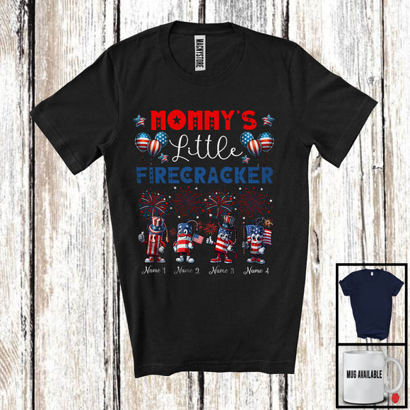 MacnyStore - Personalized Custom Name Mommy's Little Firecracker, Proud 4th Of July Fireworks, Patriotic T-Shirt