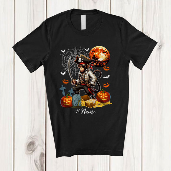 MacnyStore - Personalized Custom Name Monkey Pirate; Lovely Halloween Monkey Wild Animal Pumpkin T-Shirt
