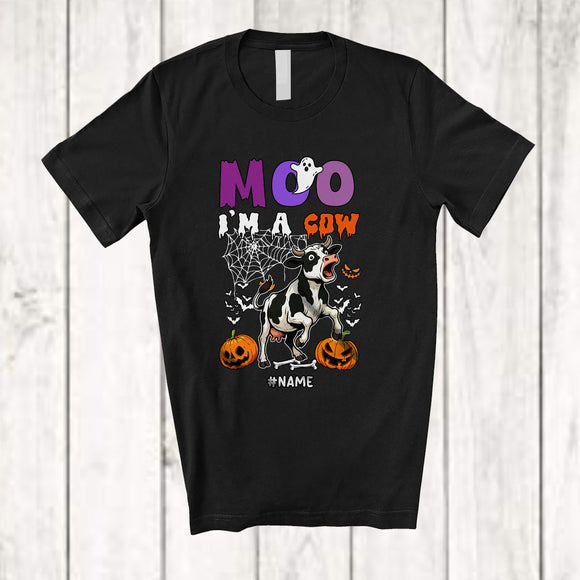 MacnyStore - Personalized Custom Name MooI'm A Cow; Scary Halloween Cow Boo Ghost Pumpkin; Farmer T-Shirt