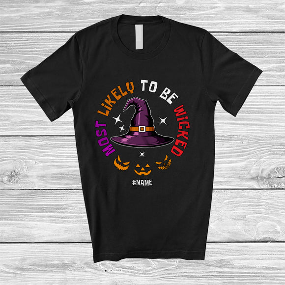 MacnyStore - Personalized Custom Name Most Likely To Be Wicked; Joyful Halloween Witch Hat; Family T-Shirt