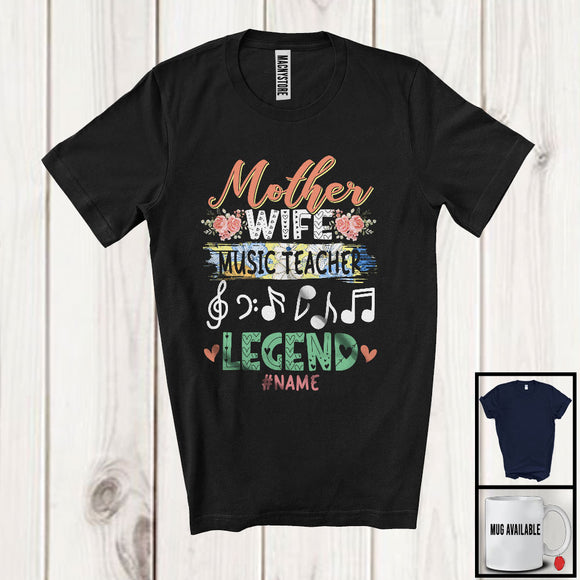 MacnyStore - Personalized Custom Name Mother Wife Music Teacher Legend, Adorable Mother's Day Flowers T-Shirt