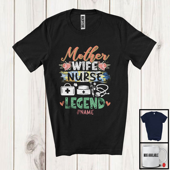 MacnyStore - Personalized Custom Name Mother Wife Nurse Legend, Adorable Mother's Day Flowers, Family T-Shirt