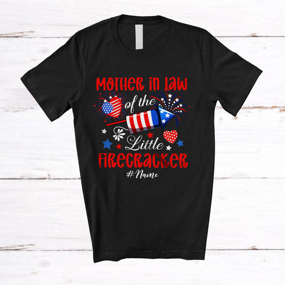 MacnyStore - Personalized Custom Name Mother in law Of The Little Firecracker; Lovely 4th Of July Family Patriotic T-Shirt