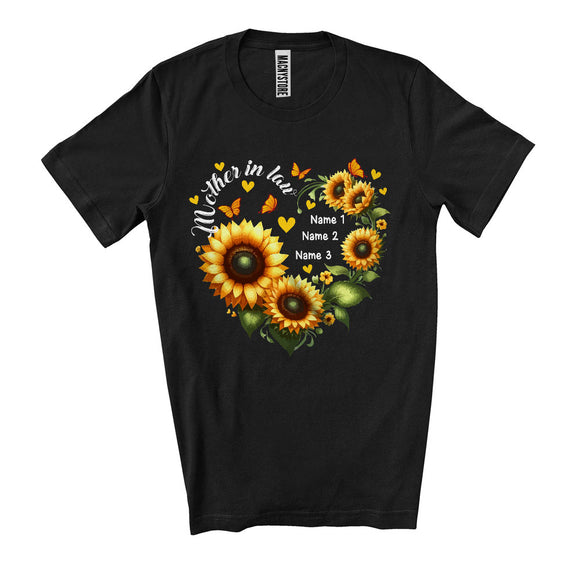 MacnyStore -  Personalized Custom Name Mother in law, Lovely Mother's Day Sunflowers Heart Shape, Family T-Shirt