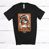 MacnyStore - Personalized Custom Name Multiple Sclerosis Warrior; Lovely Orange Ribbon Messy Bun Hair; Family T-Shirt
