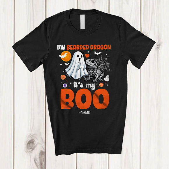 MacnyStore - Personalized Custom Name My Bearded Dragon It's My Boo; Humorous Halloween Ghost Skeleton T-Shirt