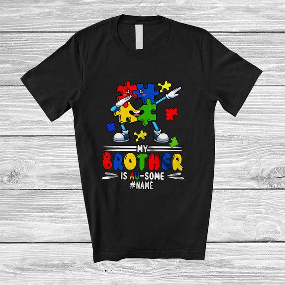 MacnyStore - Personalized Custom Name My Brother Is Au-some; Joyful Autism Awareness Puzzle Dabbing T-Shirt