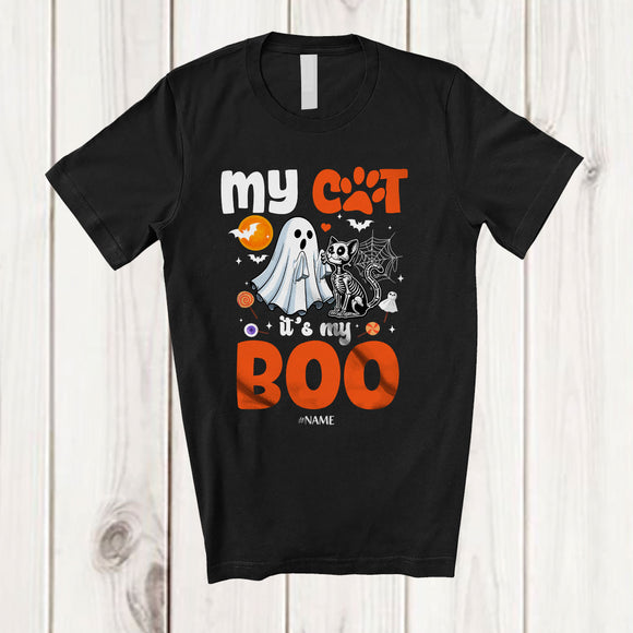 MacnyStore - Personalized Custom Name My Cat It's My Boo; Humorous Halloween Cat Ghost Skeleton T-Shirt