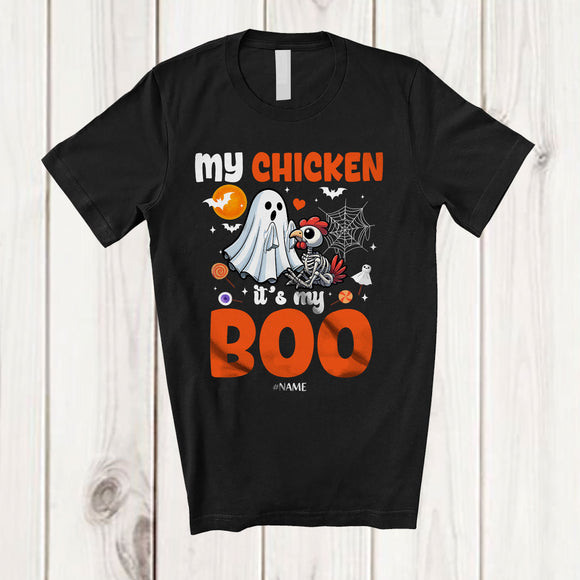 MacnyStore - Personalized Custom Name My Chicken It's My Boo; Humorous Halloween Chicken Ghost Skeleton T-Shirt