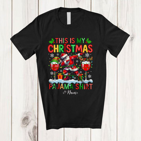 MacnyStore - Personalized Custom Name My Christmas Pajamas Shirt; Joyful Dabbing Wine; Drinking Drunker T-Shirt