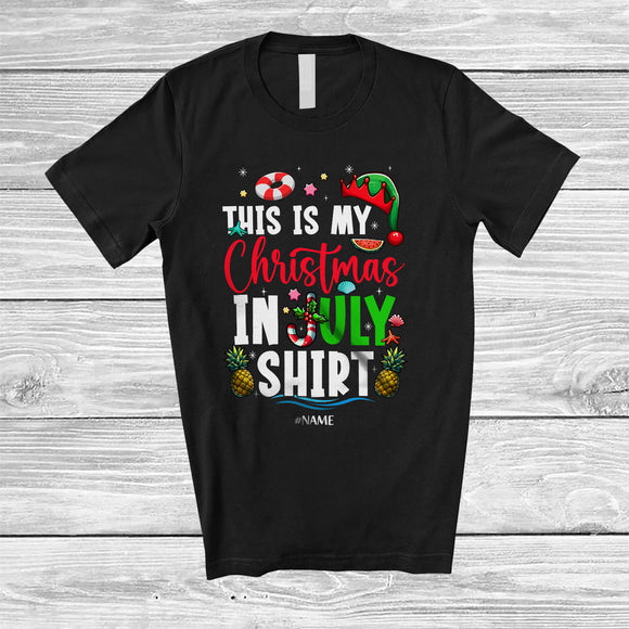 MacnyStore - Personalized Custom Name My Christmas in July Shirt; Joyful Summer Vacation ELF Hawaiian T-Shirt