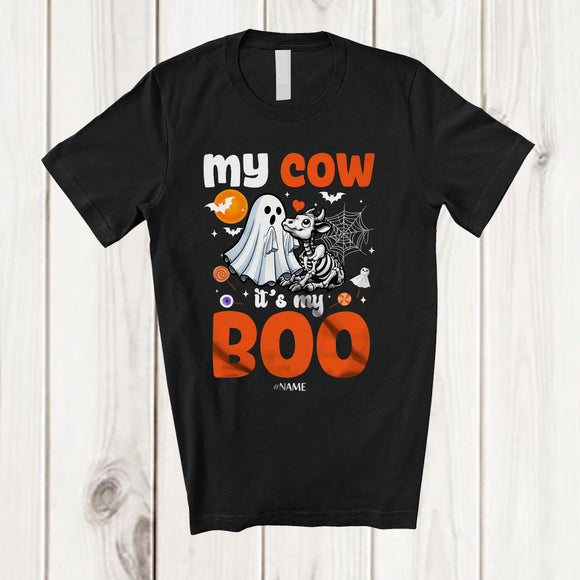 MacnyStore - Personalized Custom Name My Cow It's My Boo; Humorous Halloween Cow Ghost Skeleton T-Shirt