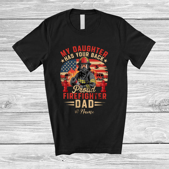 MacnyStore - Personalized Custom Name My Daughter Has Your Back; Proud Father's Day American Flag Family T-Shirt