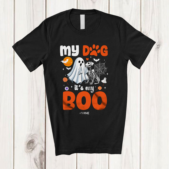MacnyStore - Personalized Custom Name My Dog It's My Boo; Humorous Halloween Dog Ghost Skeleton T-Shirt