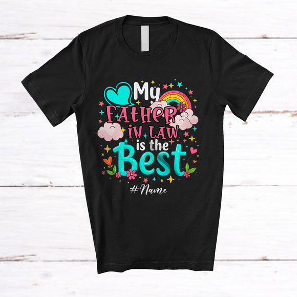 MacnyStore - Personalized Custom Name My Father in law is the Best; Wonderful Father's Day Rainbow Hearts T-Shirt