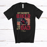MacnyStore - Personalized Custom Name My Favorite Biker Is My Dad; Proud Father's Day Biker; US Flag T-Shirt