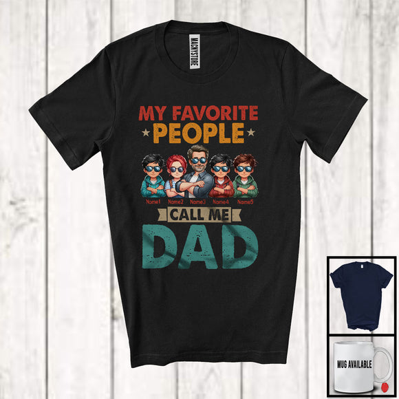 MacnyStore - Personalized Custom Name My Favorite People Call Me Dad, Vintage Father's Day 3 Son 1 Daughter, Family T-Shirt