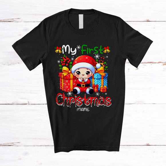 MacnyStore - Personalized Custom Name My First Christmas; Adorable X mas Boys Santa; Snowing Family T-Shirt