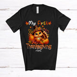 MacnyStore - Personalized Custom Name My First Thanksgiving; Lovely Pumpkins Turkey Pilgrim; Fall Leaves T-Shirt