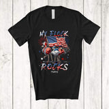 MacnyStore - Personalized Custom Name My Flock Rocks; Awesome 4th Of July Three Patriotic US Flag Flamingo T-Shirt