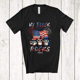 MacnyStore - Personalized Custom Name My Flock Rocks; Awesome 4th Of July Three Patriotic US Flag Owl T-Shirt