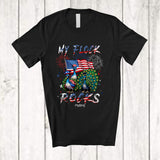 MacnyStore - Personalized Custom Name My Flock Rocks; Awesome 4th Of July Three Patriotic US Flag Peacock T-Shirt