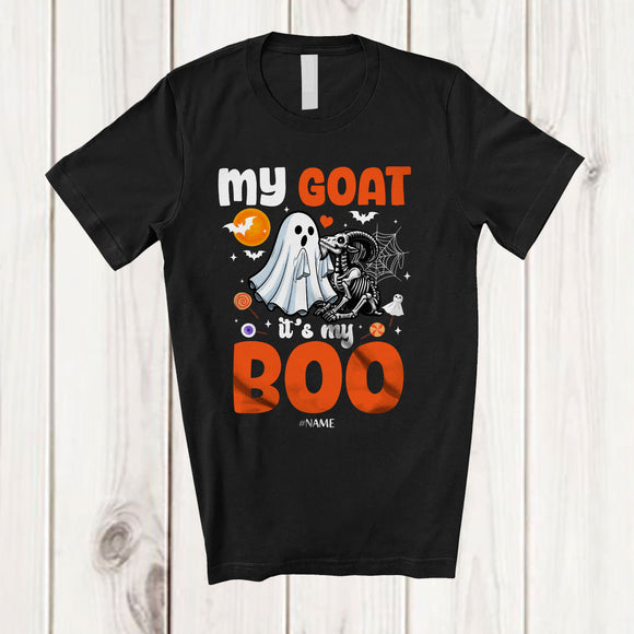 MacnyStore - Personalized Custom Name My Goat It's My Boo; Humorous Halloween Goat Ghost Skeleton T-Shirt