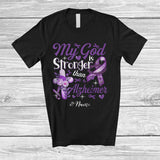 MacnyStore - Personalized Custom Name My God Is Stronger Than Alzheimer; Proud Awareness Purple Ribbon T-Shirt
