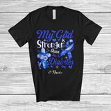MacnyStore - Personalized Custom Name My God Is Stronger Than Diabetes; Proud Awareness Blue Ribbon T-Shirt