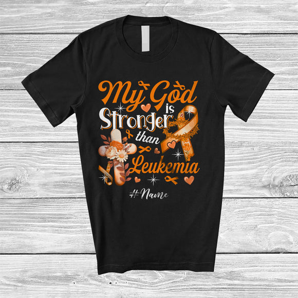 MacnyStore - Personalized Custom Name My God Is Stronger Than Leukemia; Proud Awareness Orange Ribbon T-Shirt