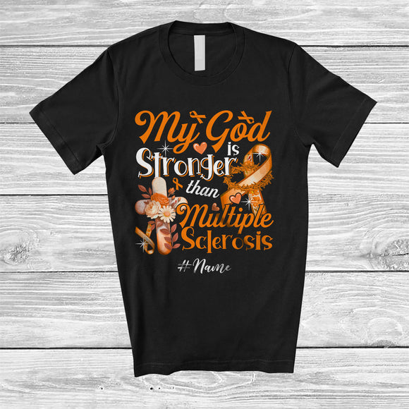 MacnyStore - Personalized Custom Name My God Is Stronger Than Multiple Sclerosis; Proud Orange Ribbon T-Shirt