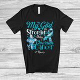 MacnyStore - Personalized Custom Name My God Is Stronger Than Ovarian Cancer; Proud Awareness Teal Ribbon T-Shirt