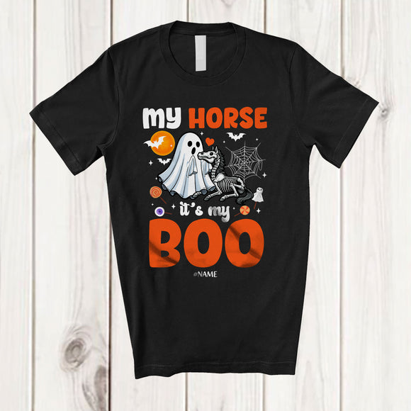 MacnyStore - Personalized Custom Name My Horse It's My Boo; Humorous Halloween Horse Ghost Skeleton T-Shirt