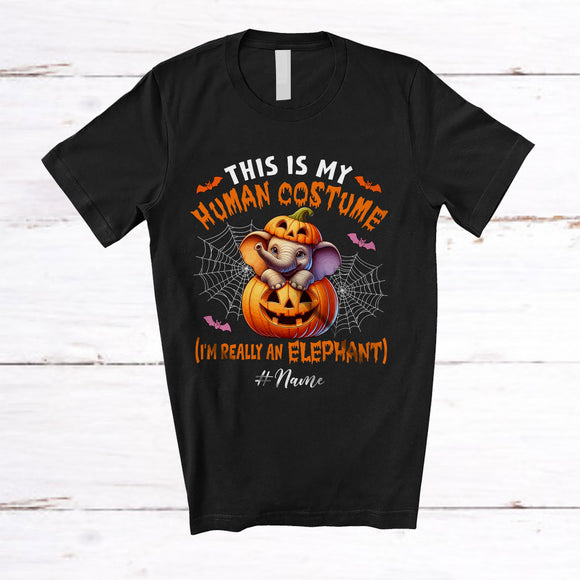 MacnyStore - Personalized Custom Name My Human Costume Elephant; Lovely Halloween Pumpkin Wild Animal T-Shirt