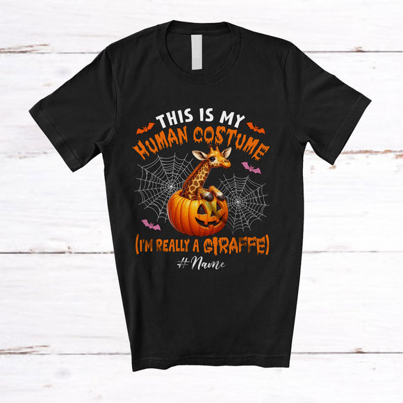 MacnyStore - Personalized Custom Name My Human Costume Giraffe; Lovely Halloween Pumpkin Wild Animal T-Shirt