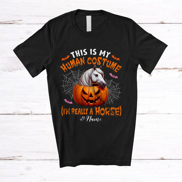 MacnyStore - Personalized Custom Name My Human Costume Horse; Lovely Halloween Pumpkin Farm Farmer T-Shirt