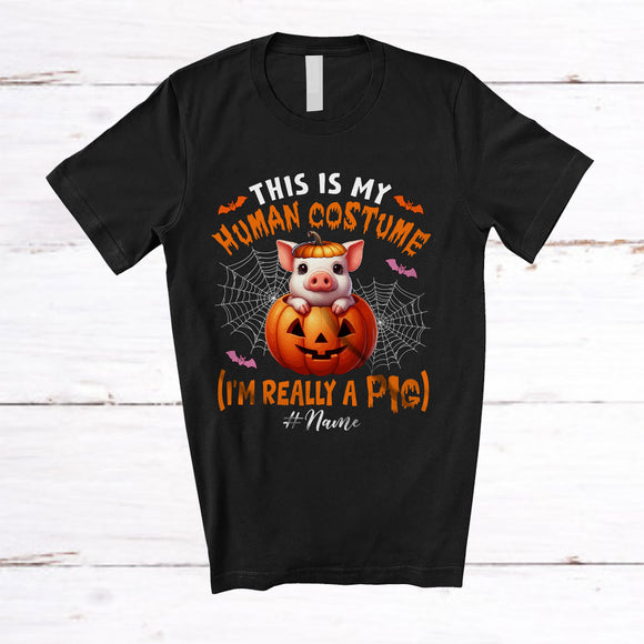 MacnyStore - Personalized Custom Name My Human Costume Pig; Lovely Halloween Pumpkin Farm Farmer T-Shirt