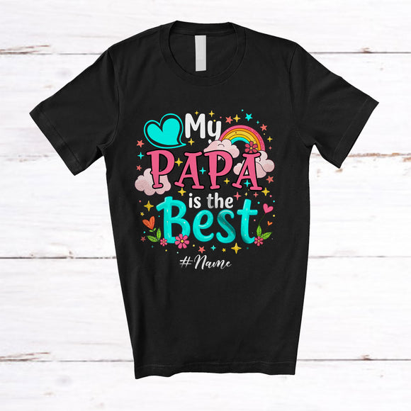 MacnyStore - Personalized Custom Name My Papa is the Best; Wonderful Father's Day Rainbow Hearts; Family T-Shirt