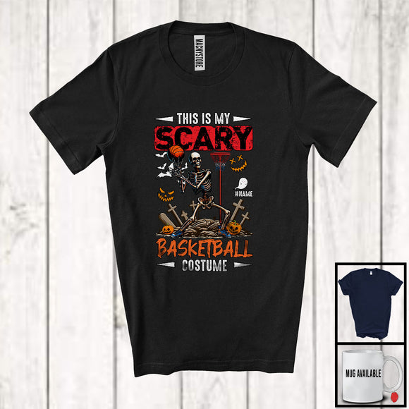 MacnyStore - Personalized Custom Name My Scary Basketball Costume; Creepy Halloween Skeleton Playing Sport T-Shirt