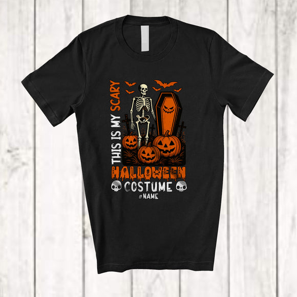 MacnyStore - Personalized Custom Name My Scary Halloween Costume; Scary Skeleton In Coffin Pumpkins T-Shirt