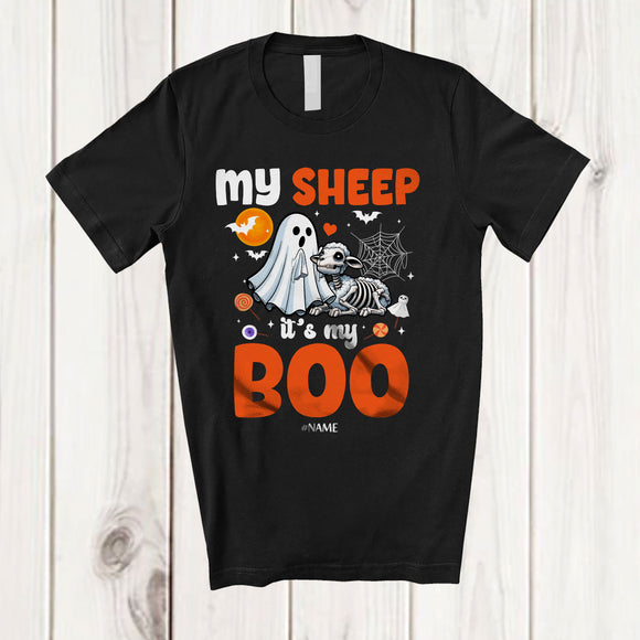 MacnyStore - Personalized Custom Name My Sheep It's My Boo; Humorous Halloween Sheep Ghost Skeleton T-Shirt